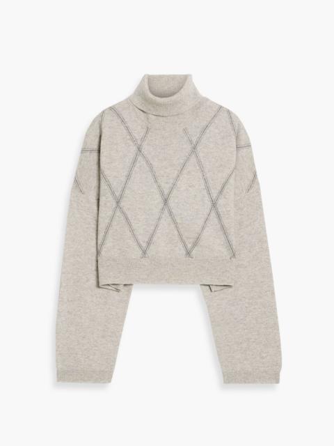 Brunello Cucinelli Cropped embellished wool, cashmere and silk-blend turtleneck sweater