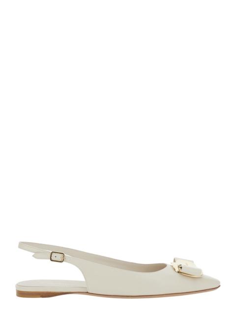FERRAGAMO Ferragamo Women 'Zelmi' White Slingback Ballet Shoes With Logo Plaque On The Front In Leather Woman