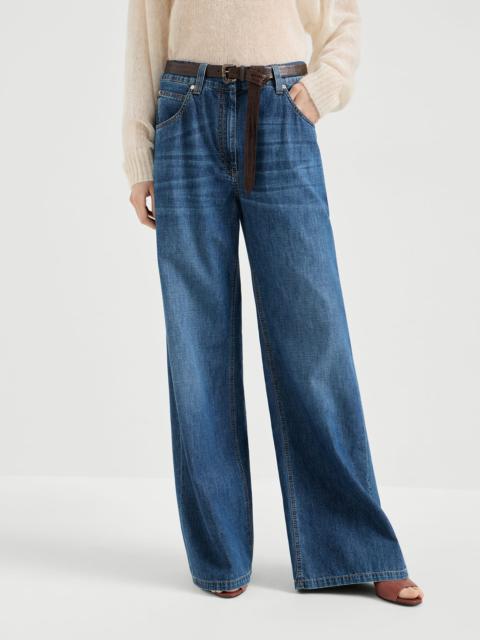Brunello Cucinelli Lightweight denim baggy trousers with monili