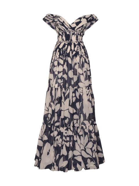 ANDRES OTALORA Tua Vida Gathered Chiffon Off-The-Shoulder Maxi Dress navy