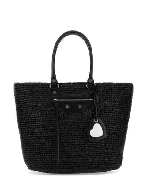 BALENCIAGA Balenciaga Women Black Raffia Large Le Cagole Panier Shopping Bag