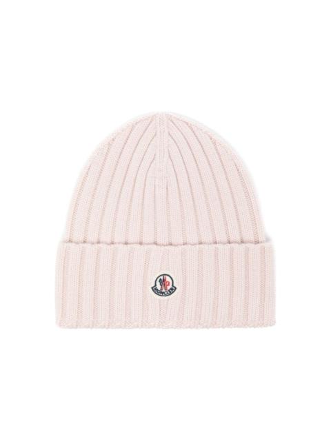 Light Pink Ribbed Wool Beanie With Logo