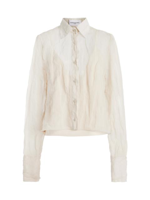 BRANDON MAXWELL The Billie Shrunken Metallic Organza Shirt off-white