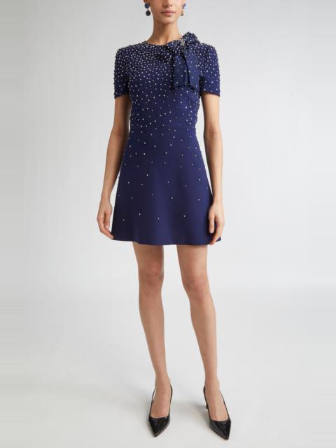 CAROLINA HERRERA Carolina Herrera Crystal Embellished Stretch Crepe Minidress in Midnight at Nordstrom