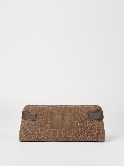 Brunello Cucinelli Essence pouch bag in suede with precious croc embroidery and bands