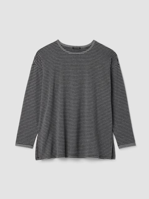 EILEEN FISHER Striped Cozy Brushed Terry Long Box-Top