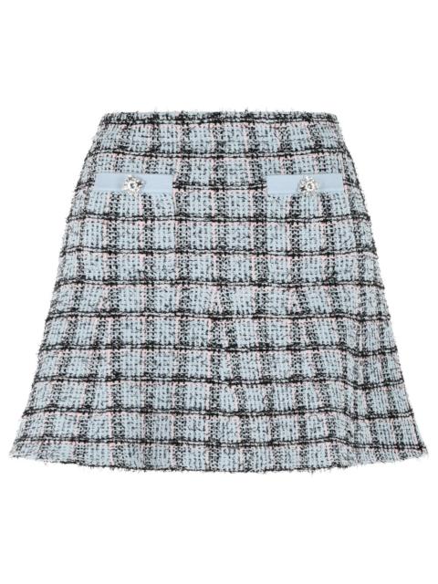 self-portrait Self Portrait Short Skirt In Light Blue Cotton Blend