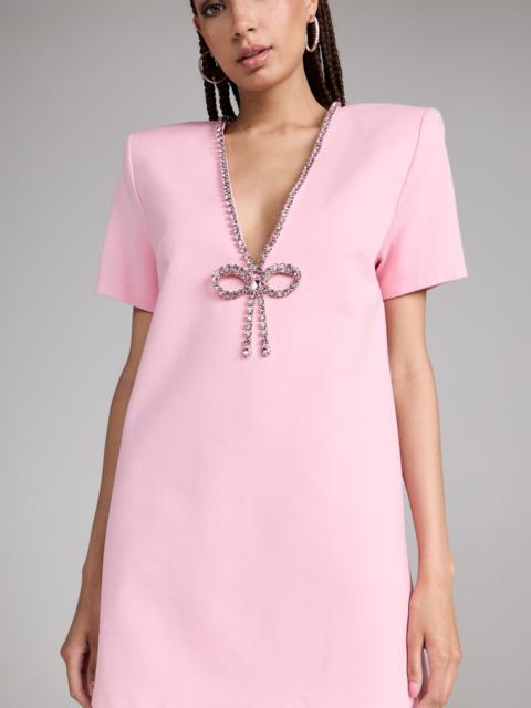 AREA Crystal Bow V Neck T-Shirt Dress