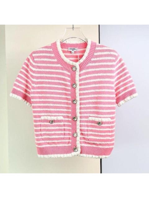 CHANEL Chanel 20S pink and white cashmere knit short-sleeved top