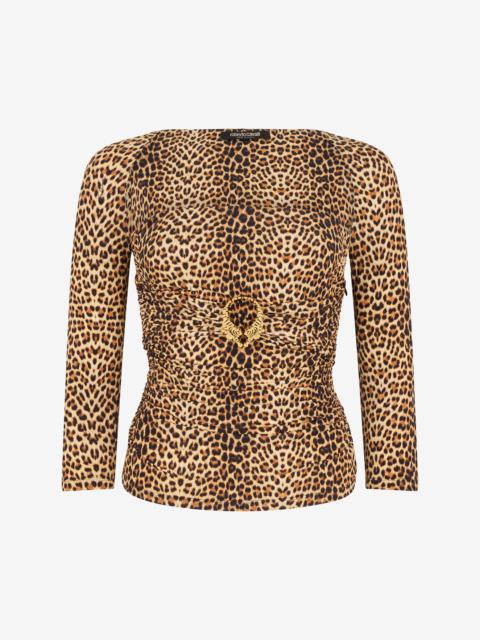Roberto Cavalli Long-Sleeve Top with Baby Jaguar Print