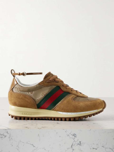 Nora webbing and leather-trimmed suede and canvas-jacquard sneakers Beige