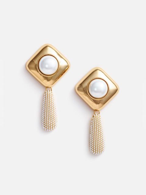 self-portrait Gold Pearl Crystal Bar Earrings