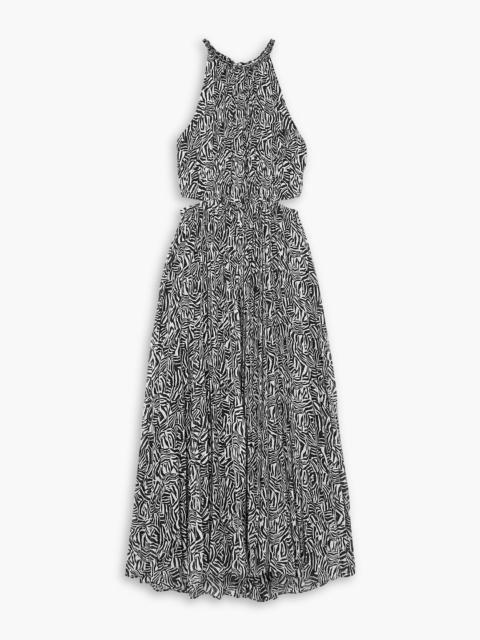 MICHAEL KORS Cutout chain-embellished zebra-print georgette midi dress