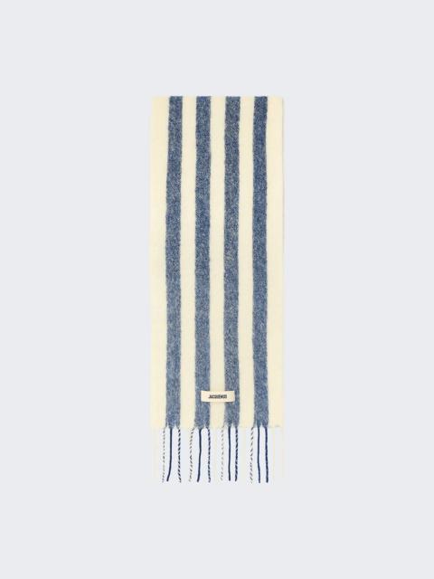 JACQUEMUS L'echarpe Carro Striped Scarf White And Blue