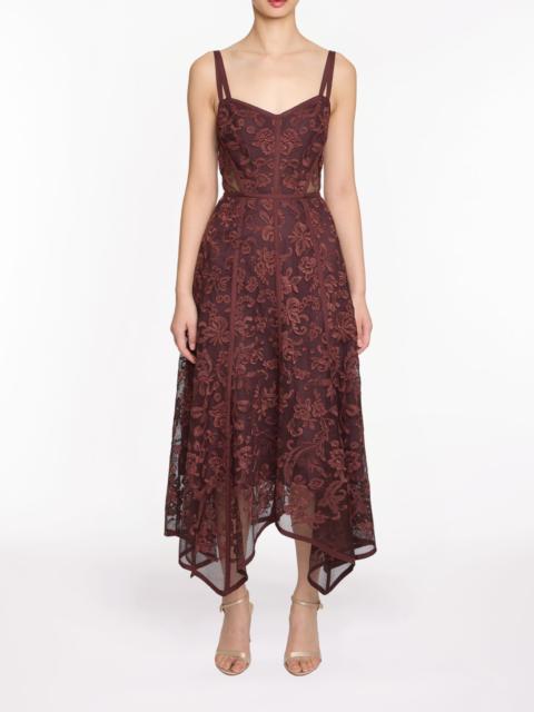 Marchesa RIBBON STRAP CORDED LACE DRESS