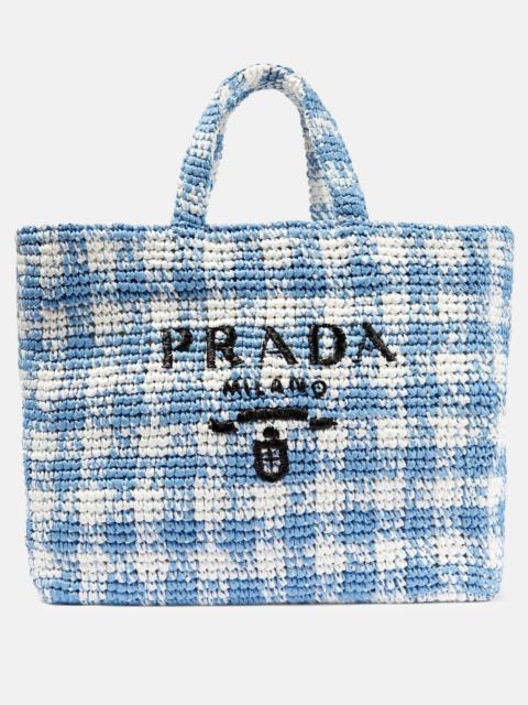 Prada Logo raffia-effect shopper