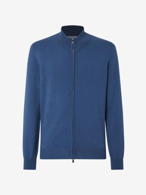 CORNELIANI Melange sugar paper blue wool and cashmere full zip jumper