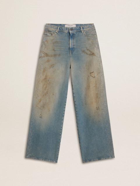 Golden Goose Women's boyfriend jeans with a lived-in effect sand wash and studs