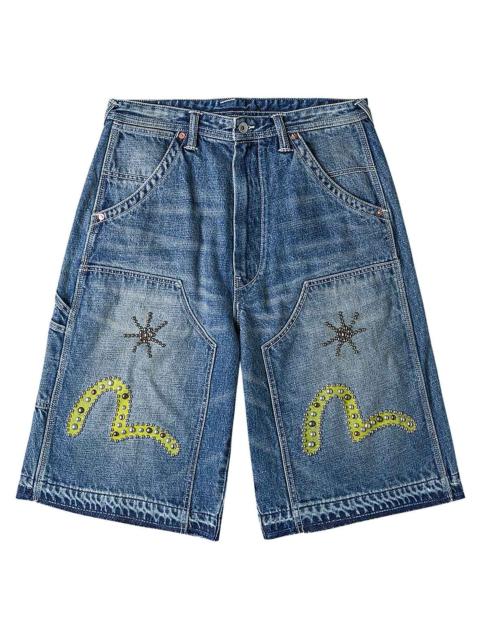 EVISU Heavy Washed studded Cargo Shorts