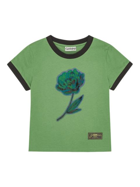 GANNI Basic Cotton Jersey Peony Cropped T-Shirt