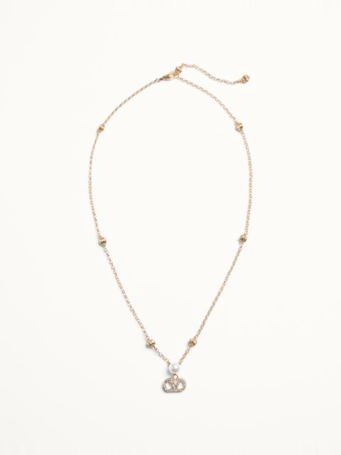 Valentino VLOGO SIGNATURE NECKLACE IN METAL, PEARL AND SWAROVSKI® CRYSTALS