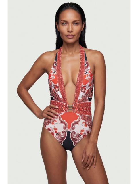 KAREN MILLEN Scarf Mirrored Print Plunge Swimsuit
