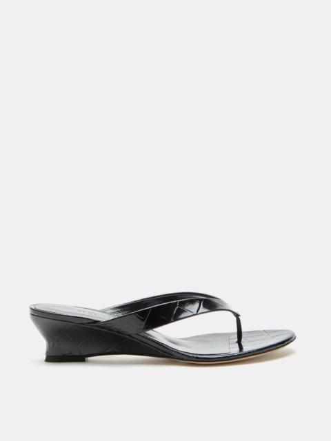 LE MONDE BÉRYL Micro Wedge Thong / Coco Black Leather Croc Effect