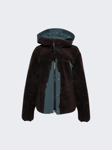 sacai Faux Shearling And Grosgrain Blouson Brown And Green
