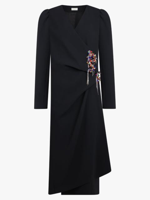 Dries Van Noten DAPAN EMBELLISHED CROSSOVER L/S MIDI DRESS | BLACK