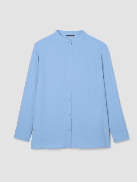 EILEEN FISHER Silk Georgette Crepe Band Collar Shirt