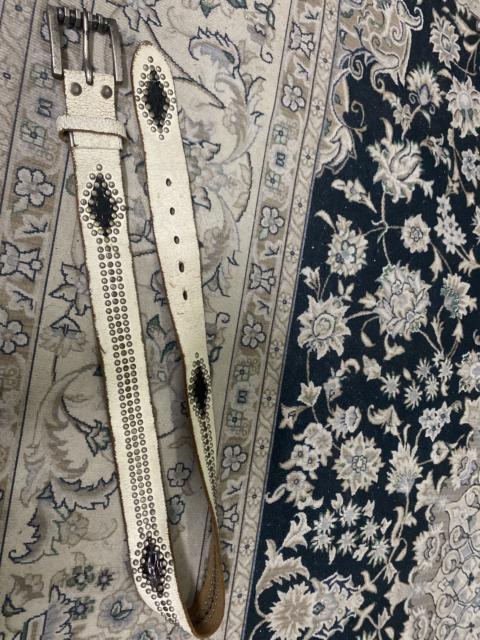 Other Designers Vintage White Leather Studded Belt with Ornate Metal Buckle - Western Rock Punk Style