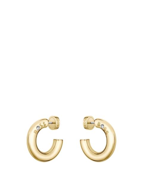 BOSS GOLD-TONE HOOP EARRINGS WITH LOGO DETAIL