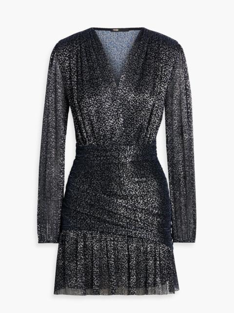maje Wrap-effect lamé mini dress