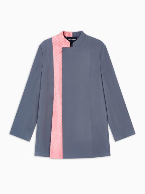 GIORGIO ARMANI LONG JACKET IN TECHNICAL CADY AND PLEATED SILK