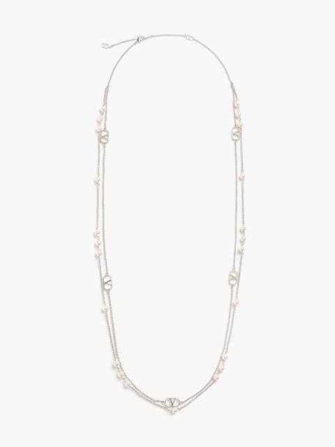 Valentino Valentino Garavani Vlogo Signature Metal and Pearls Necklace Silver