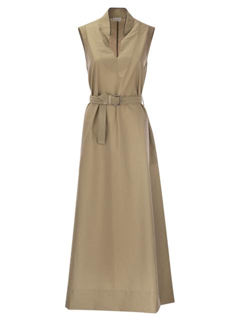 Brunello Cucinelli Women Techno Cotton Poplin Dress With Belt And Precious Shoulder Detail