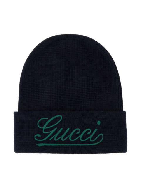 GUCCI Dark Blue Wool Beanie Hat