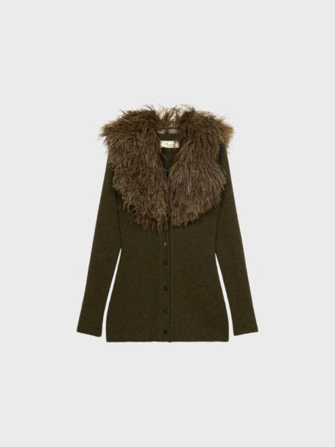 Blumarine WOOL CARDIGAN WITH FEATHER COLLAR