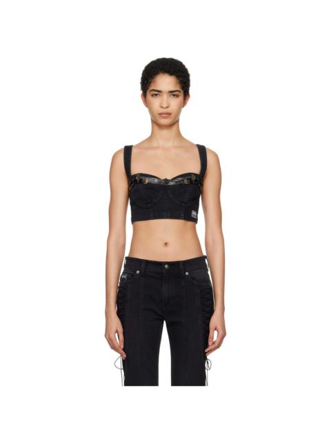 VERSACE JEANS COUTURE Black Baroque Buckle Denim Bustier