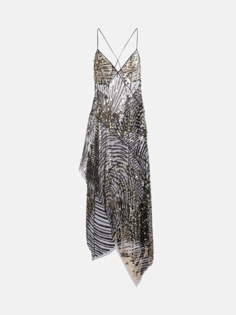 PUCCI Asymmetric sequined tulle slip dress