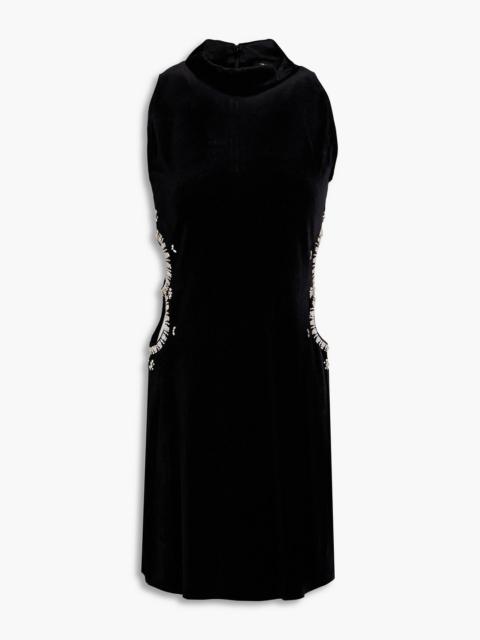 maje Crystal-embellished cutout stretch-velvet mini dress