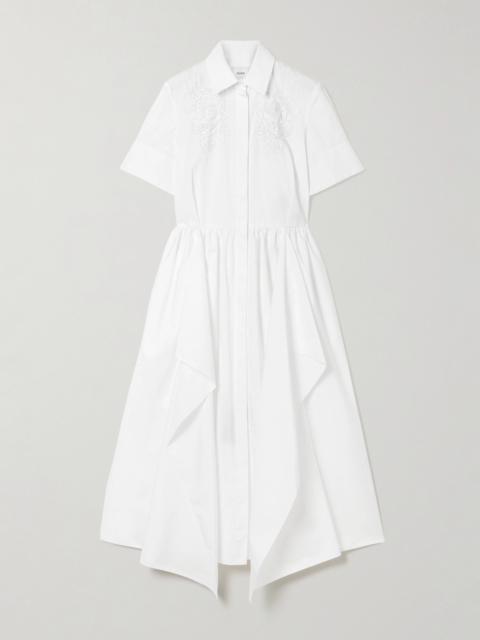 Erdem Embroidered Gathered Cotton-poplin Midi Shirt Dress
