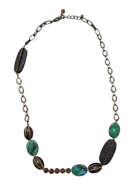 Other Designers Native - BEADED NECKLACE WITH GREEN TURQUOISE & DARK BROWN OVAL BEADS