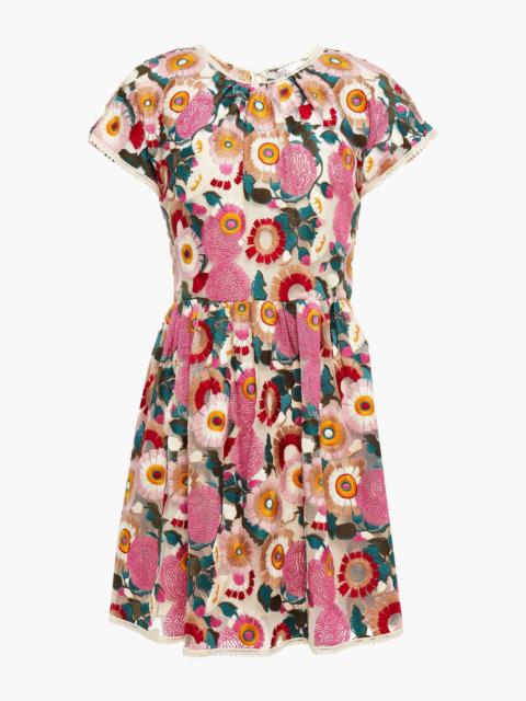 REDValentino Gathered embroidered tulle mini dress