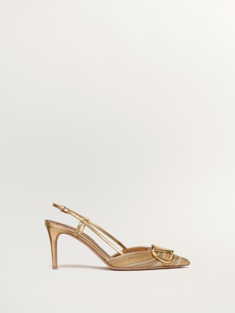 Valentino VLOGO SIGNATURE METALLIC SLINGBACK PUMPS WITH CORNELY EMBROIDERY 80MM