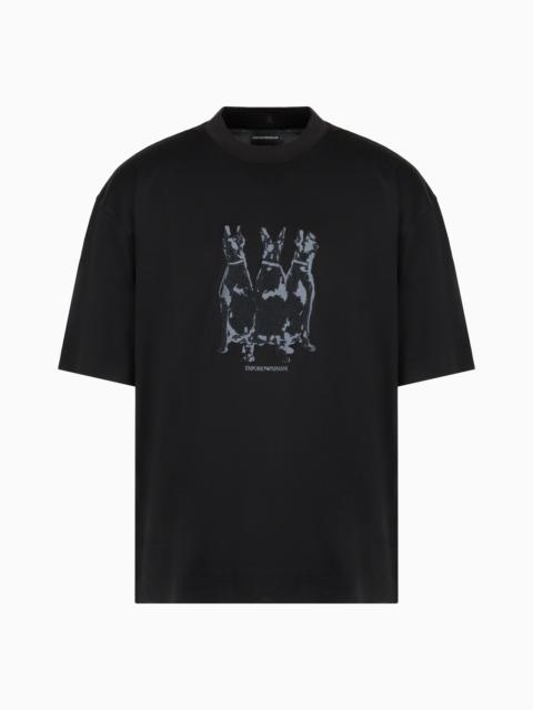 EMPORIO ARMANI ASV LYOCELL-BLEND JERSEY OVERSIZED T-SHIRT WITH DOBERMANN EMBROIDERY AND PRINT