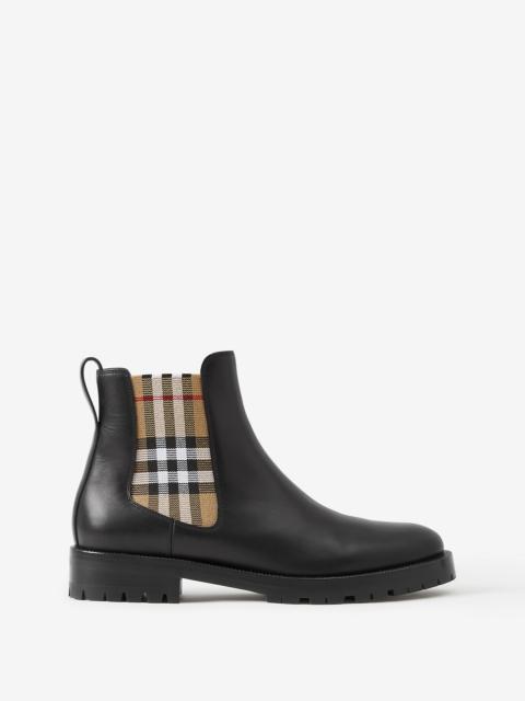 Burberry Vintage Check Detail Leather Chelsea Boots