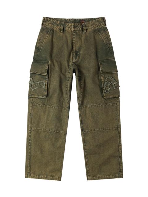 EVISU Distressed Seagull Appliqué Embroidery and Multi-Pocket Loose Fit Cargo Pants