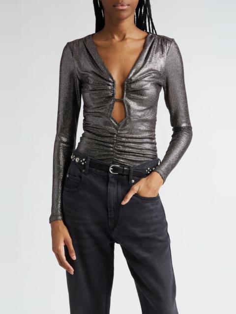 Isabel Marant Étoile Buffy Plunge Neck Metallic Top in Metallic Black at Nordstrom