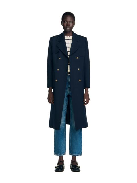 Sandro SANDRO Long double-breasted coat in Navy Blue at Nordstrom